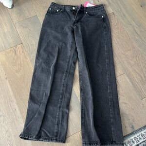 Edikted low rise black washed straight leg jeans size xs